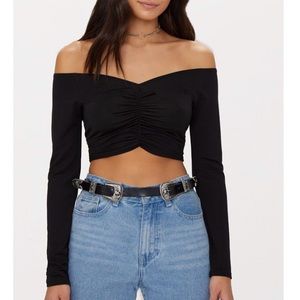 PLT slinky ruched long sleeve cropped